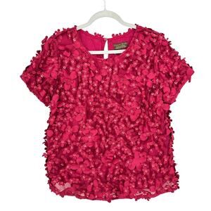 Anthropologie Varun Bahl 3D Floral Top Size 10 Red Fairy Romantic Evening